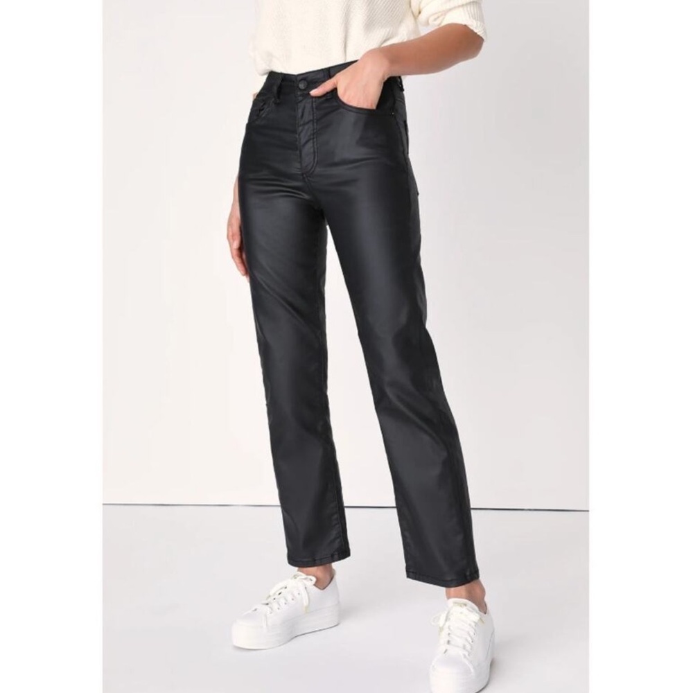 We The Free Pacifica High Rise Slim Straight Coated Black Jeans Size 24